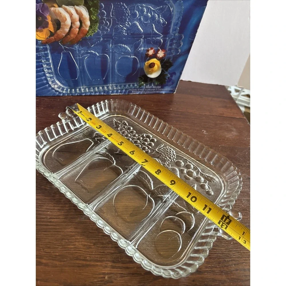 Indiana Glass Co Crystal Five Part Compartment Relish Serving‎ Tray Plate Easter